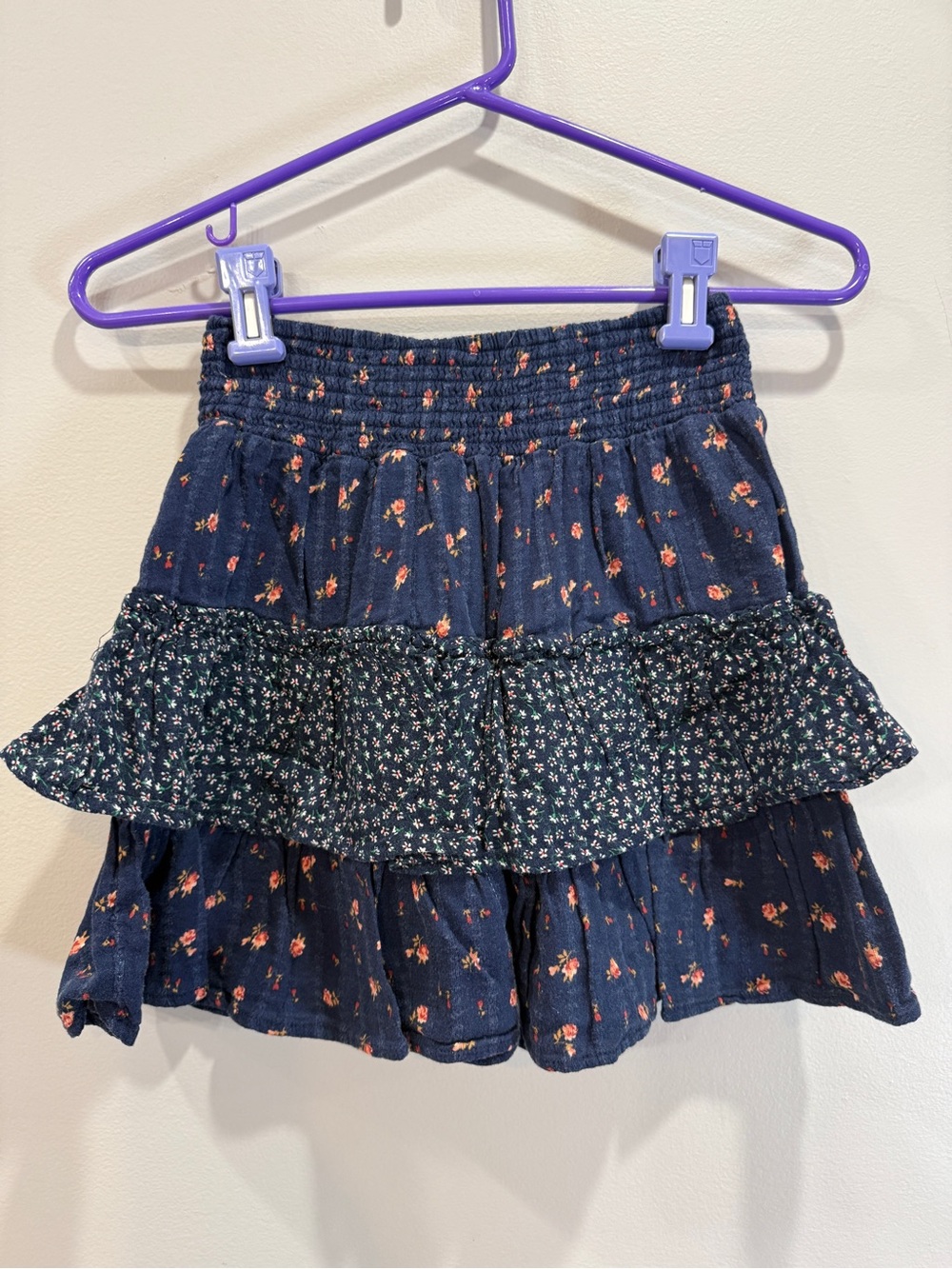 American Eagle Outfitters Navy Floral Tiered Mini Skirt